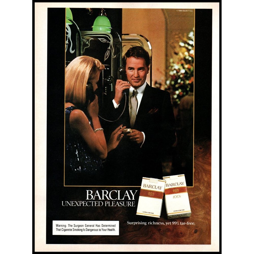 1985 Barclay Cigarette Unexpected Pleasure Vintage Print Ad Couple Innuendo Art